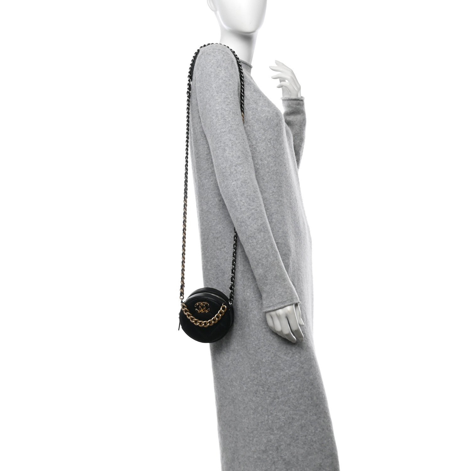 Chanel Lambskin Quilted Chanel 19 Round Clutch With Chain Black 2 of 11