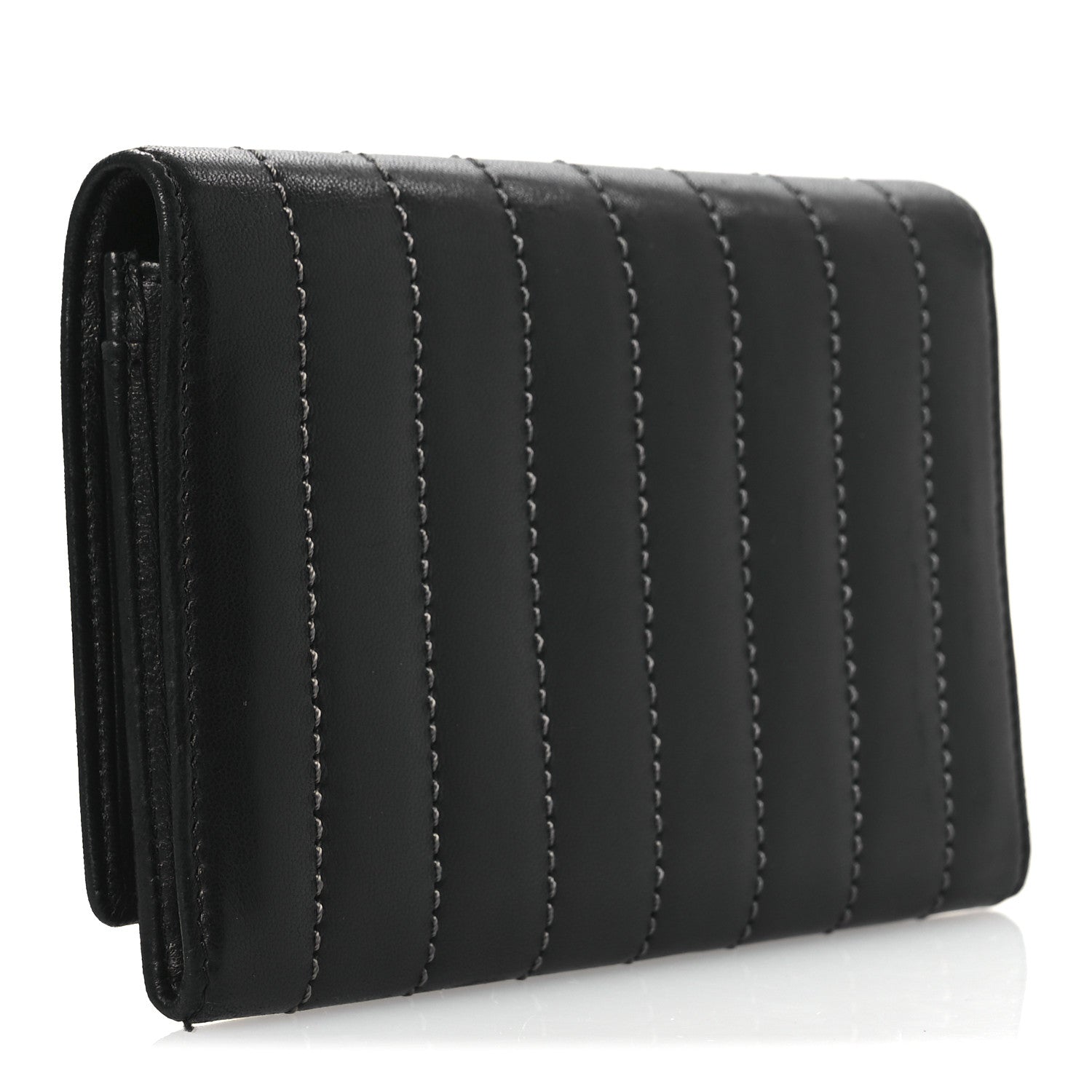 Chanel Lambskin Vertical Quilted Mademoiselle Compact Wallet Black 3 of 12