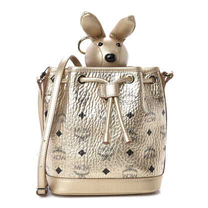 MCM Metallic Visetos Zoo Rabbit Drawstring Bucket Bag Berlin Gold 1 of 14