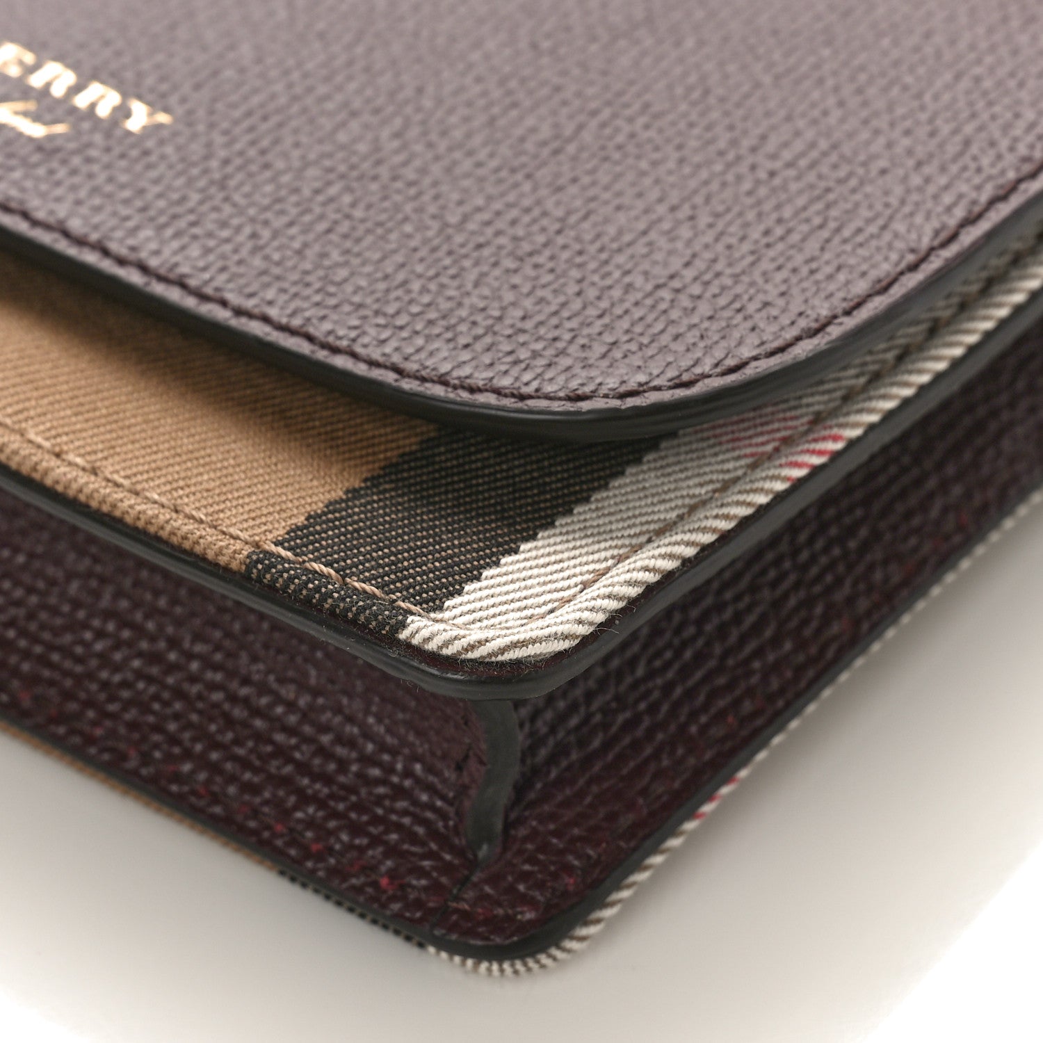 Burberry Grained Calfskin House Check Tartan Mix Hampshire Wallet On Chain Burgundy 8 of 8