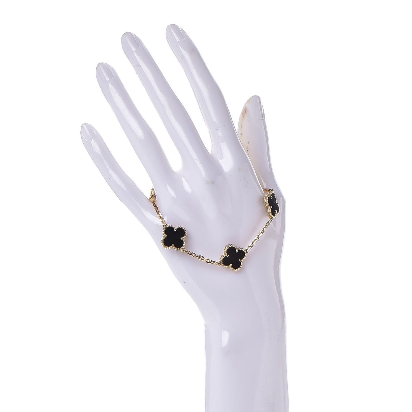 18K Yellow Gold Black Onyx 5 Motifs Vintage Alhambra Bracelet