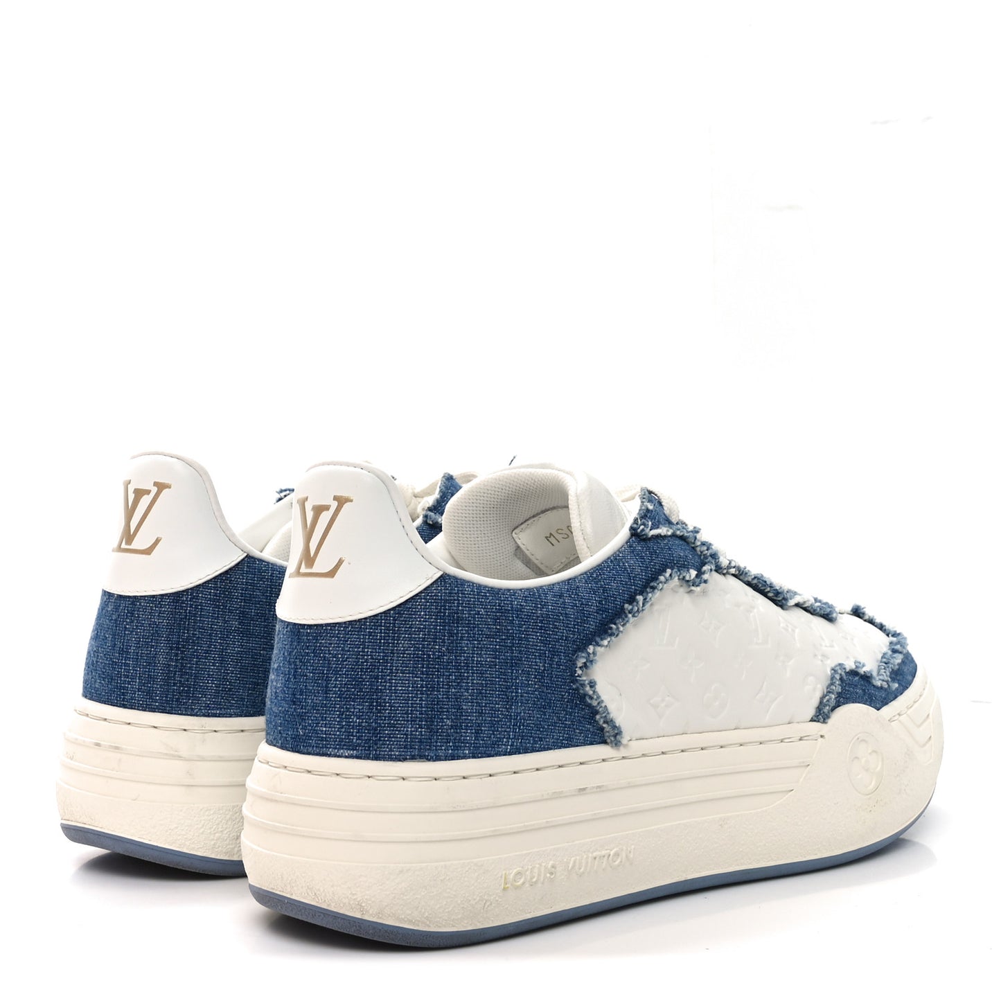Denim Calfskin Embossed LV Groovy Platform Sneakers 38 Blue White