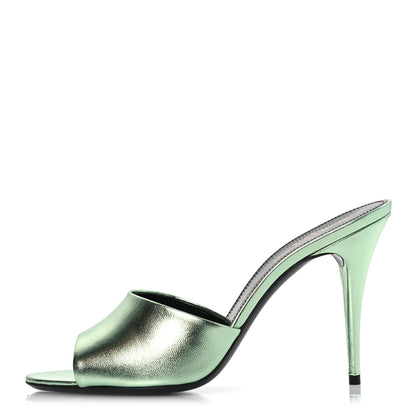Saint Laurent Metallic Nappa La 16 Mule Sandals 40 Green 1 of 14