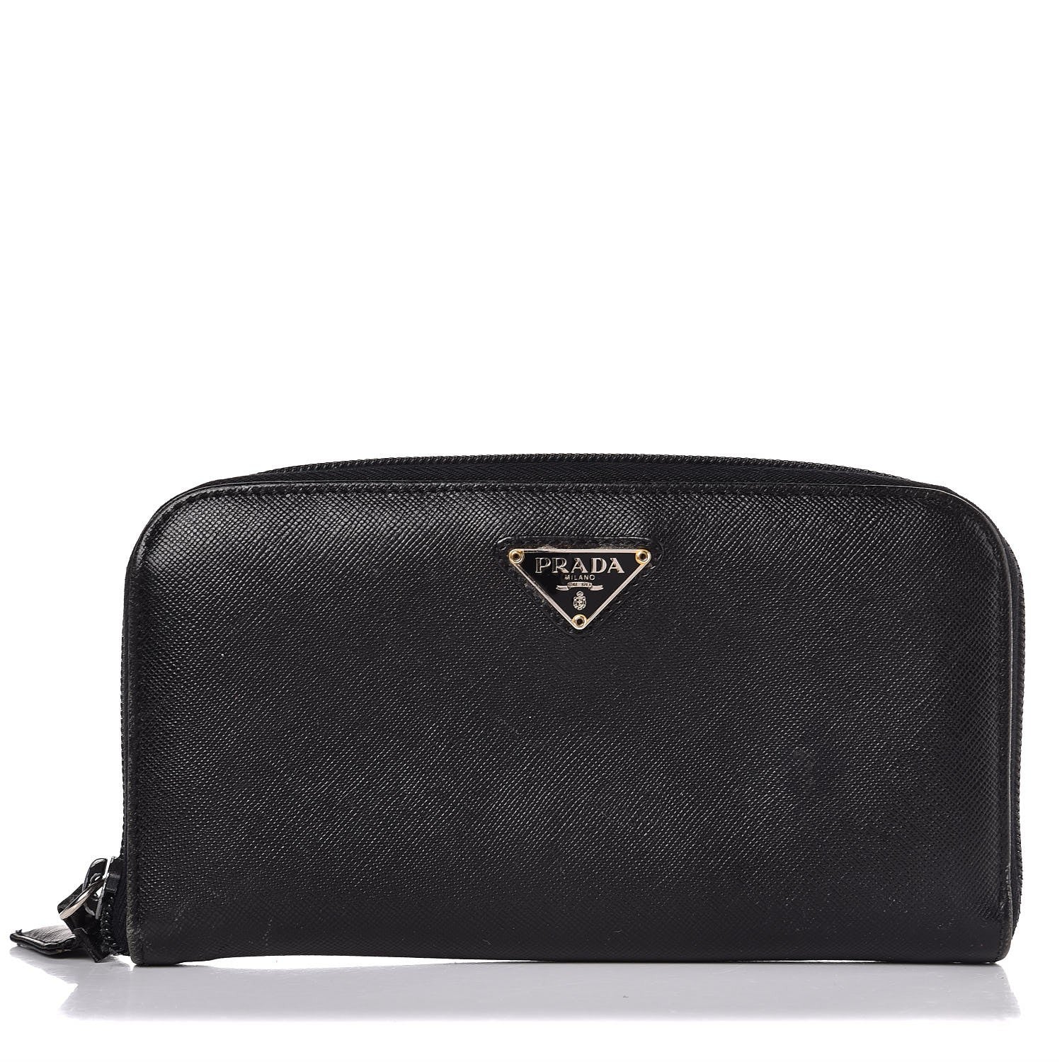 Prada Saffiano Zip Around Wallet Black 1 of 19