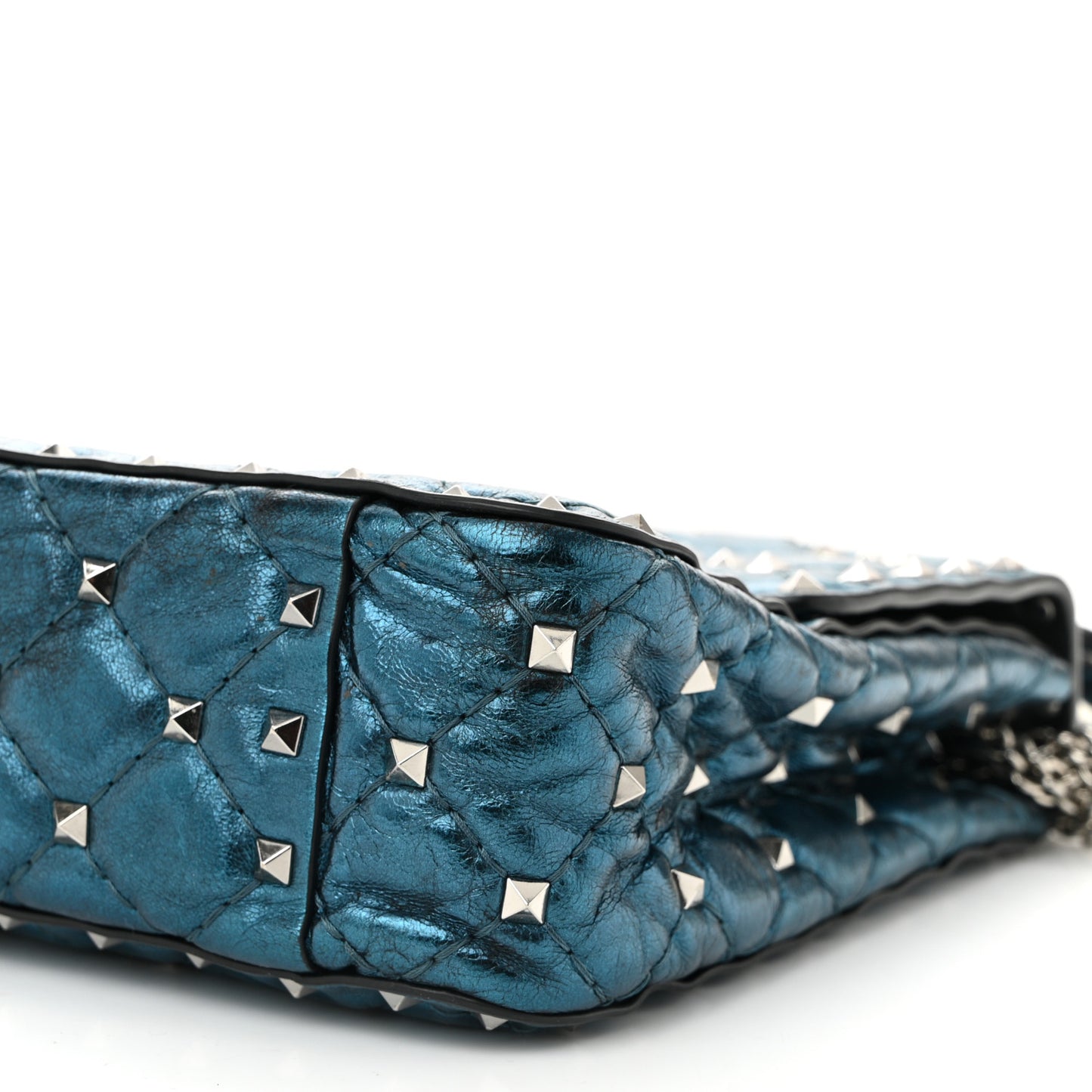 Metallic Wrinkled Lambskin Star Medium Rockstud Spike Shoulder Bag Peacock