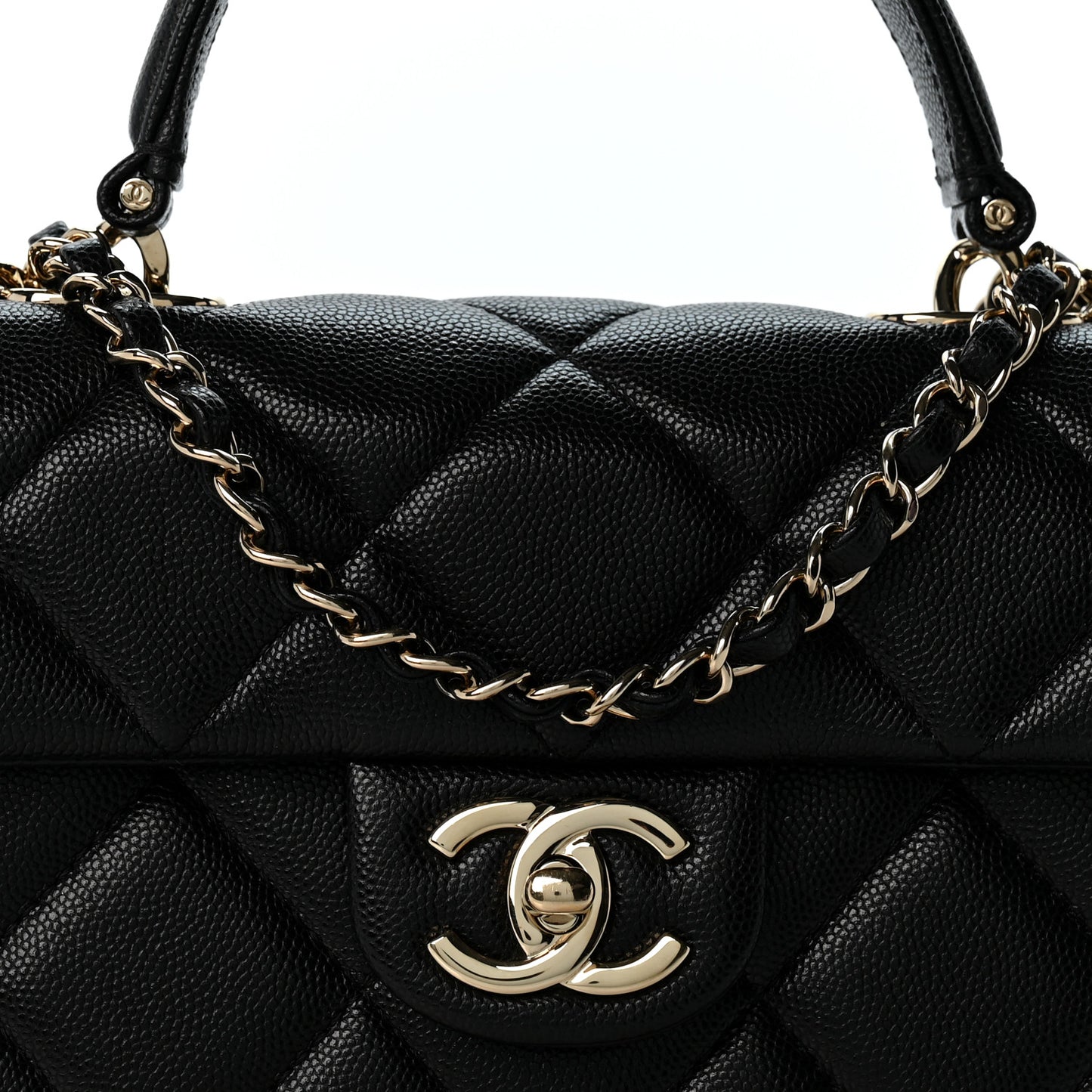 Caviar Quilted Mini Retro Twist Top Handle Flap Black