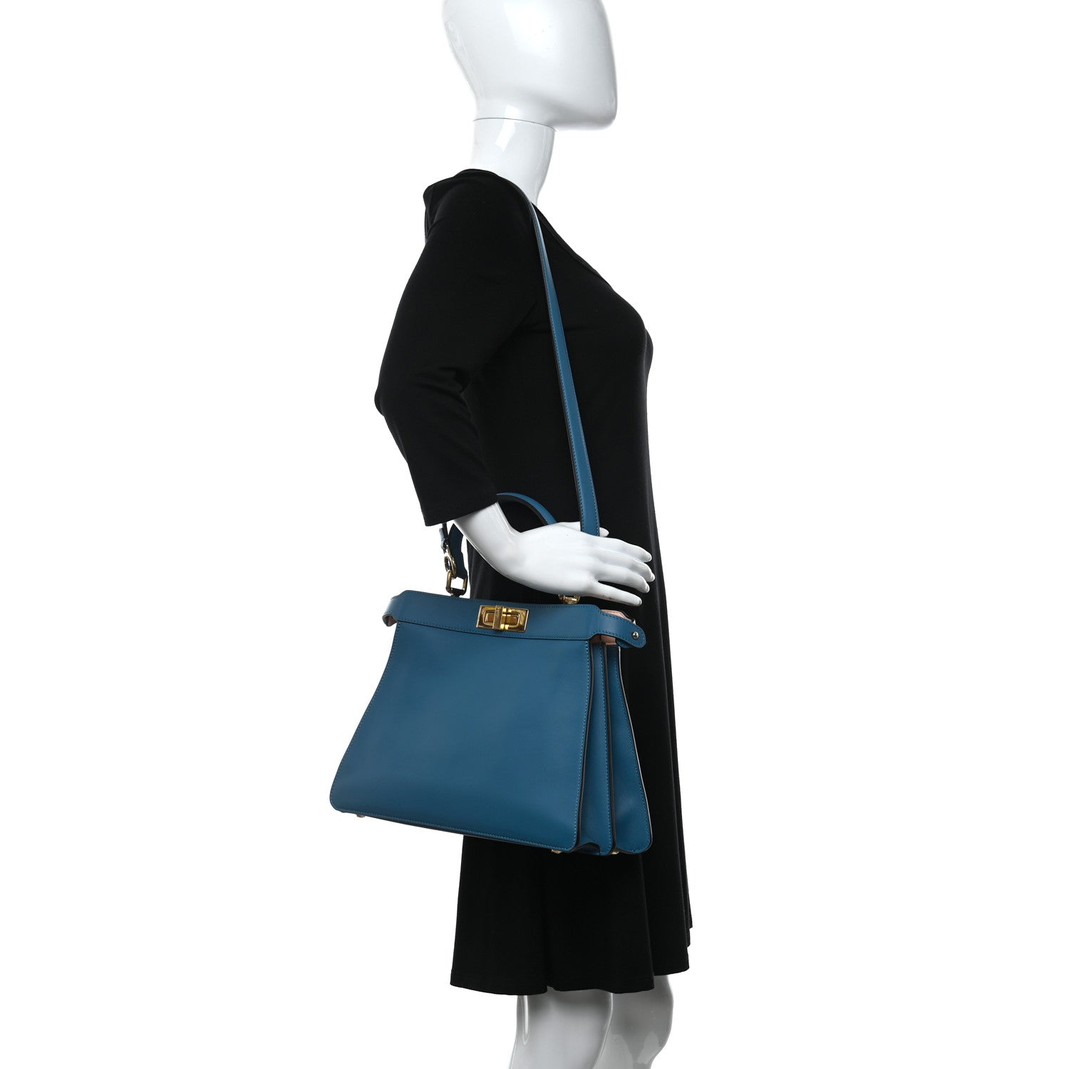 Fendi Vitello Seta Shiny Nappa Medium Peekaboo I SEE U Satchel Blue Velvet Light Rose 2 of 11