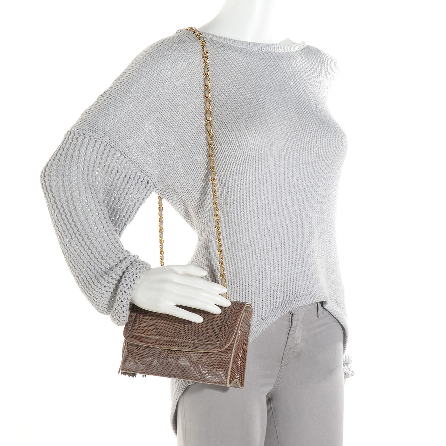 Lizard Tassel Flap Bag Light Brown