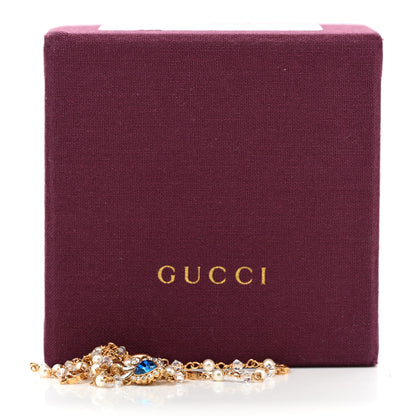 Gucci Metal Crystal Pearl Heart Necklace Gold Blue 6 of 6