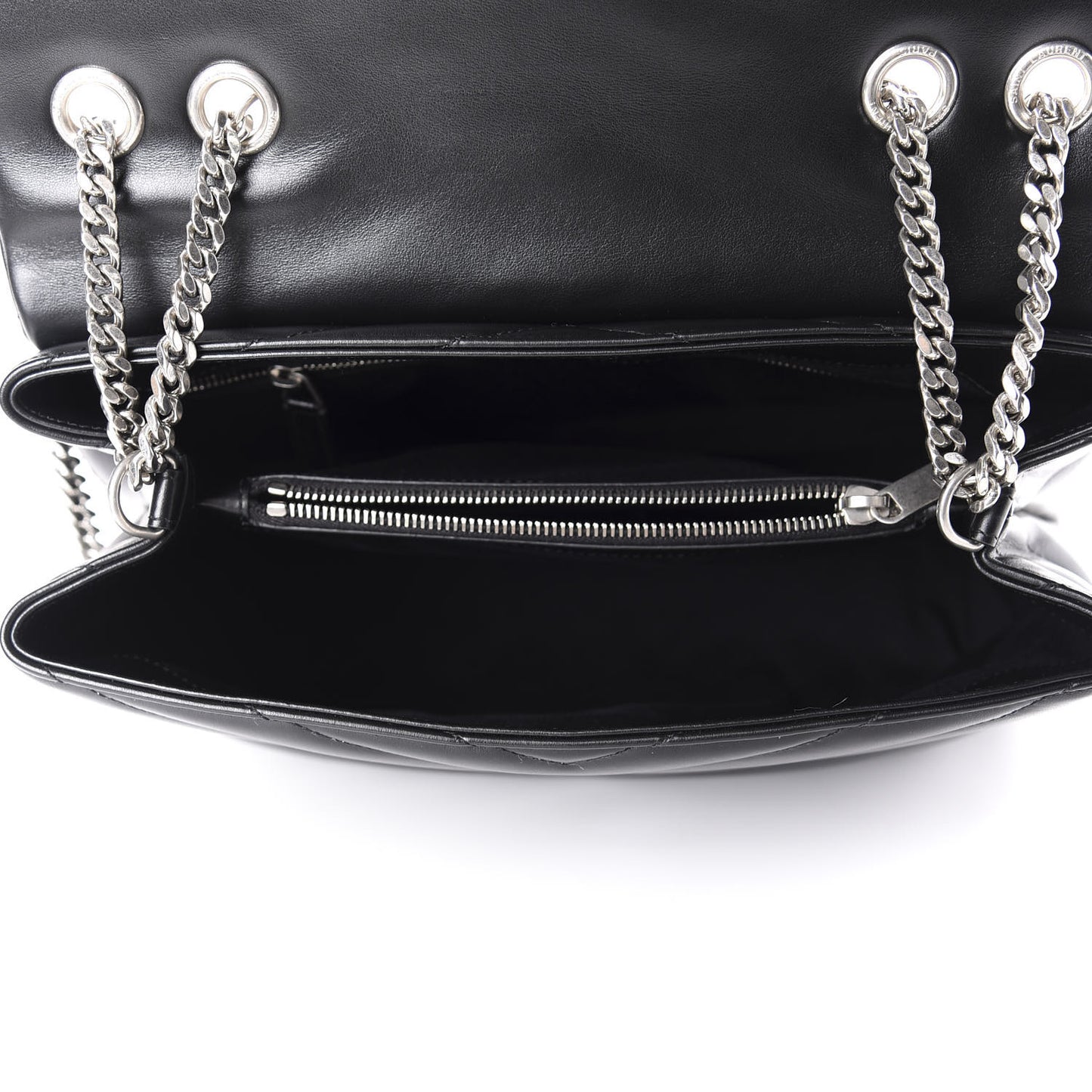 Calfskin Y Quilted Monogram Medium Loulou Chain Satchel Black