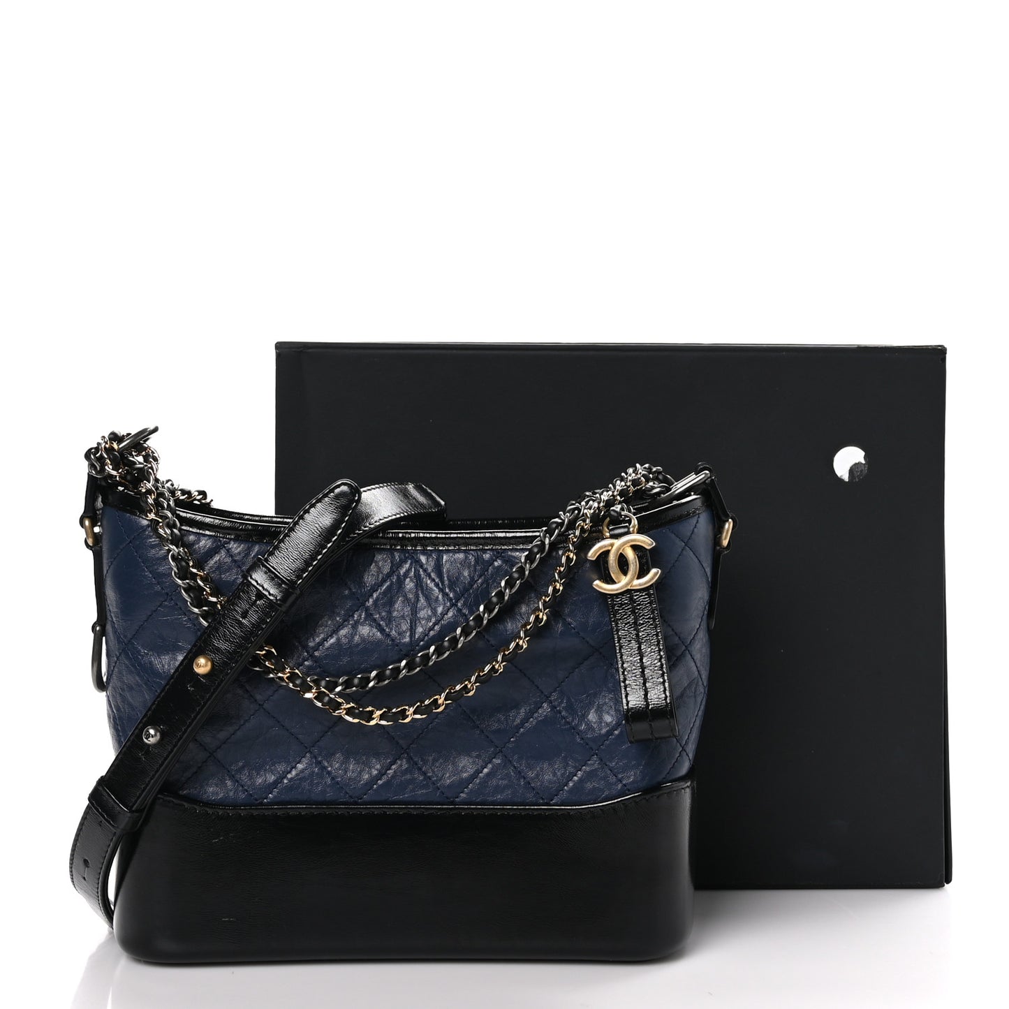 Aged Calfskin Quilted Small Gabrielle Hobo Navy Black