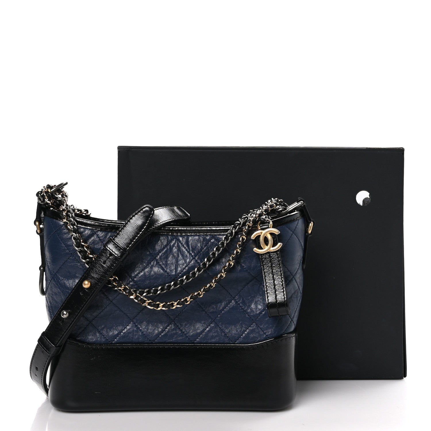 Chanel Aged Calfskin Quilted Small Gabrielle Hobo Navy Black 11 of 11