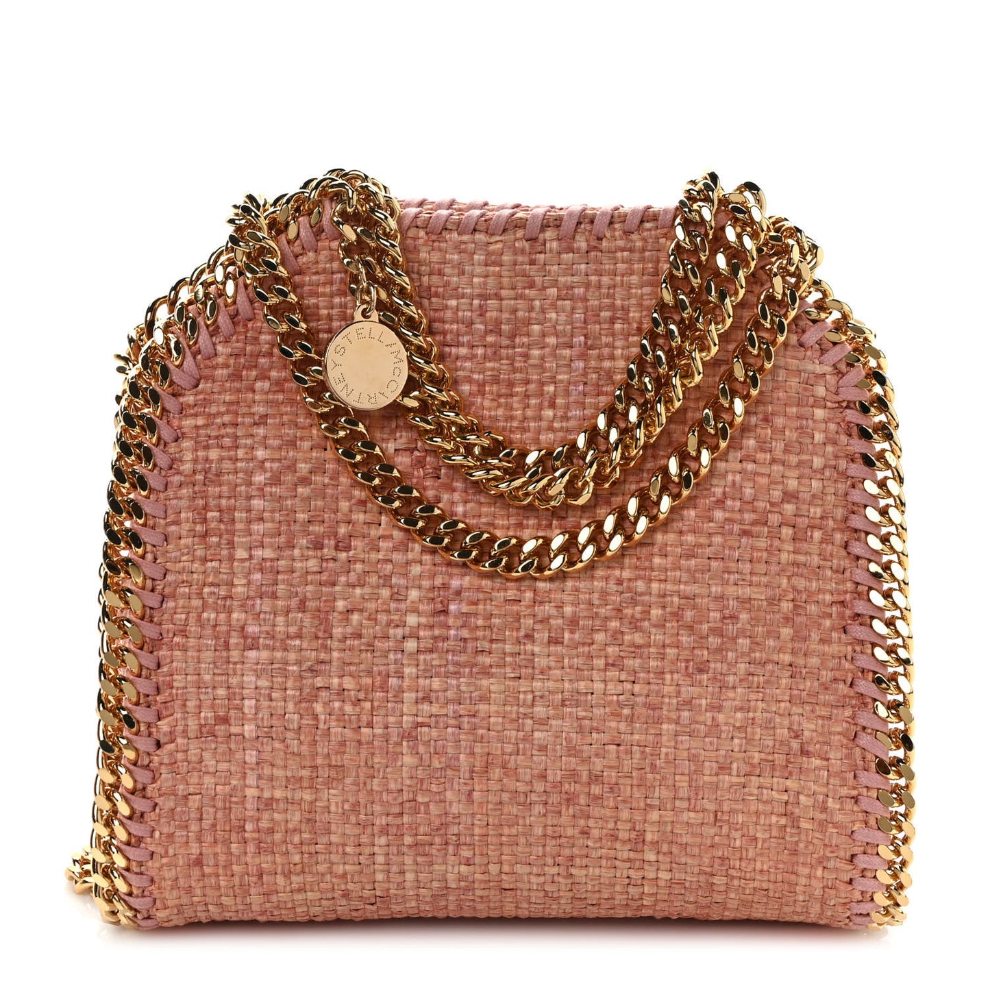 Metallic Woven Raffia Tiny Fold Over Falabella Pink Gold