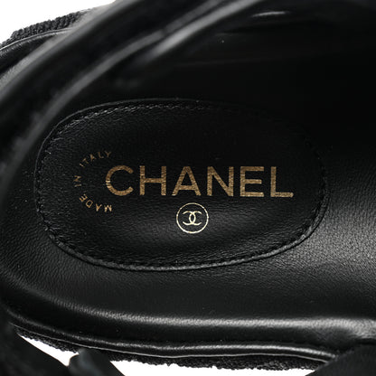 Chanel Knit Fabric Velcro Dad Sandals 38 Black Dark Blue Light Blue 7 of 9