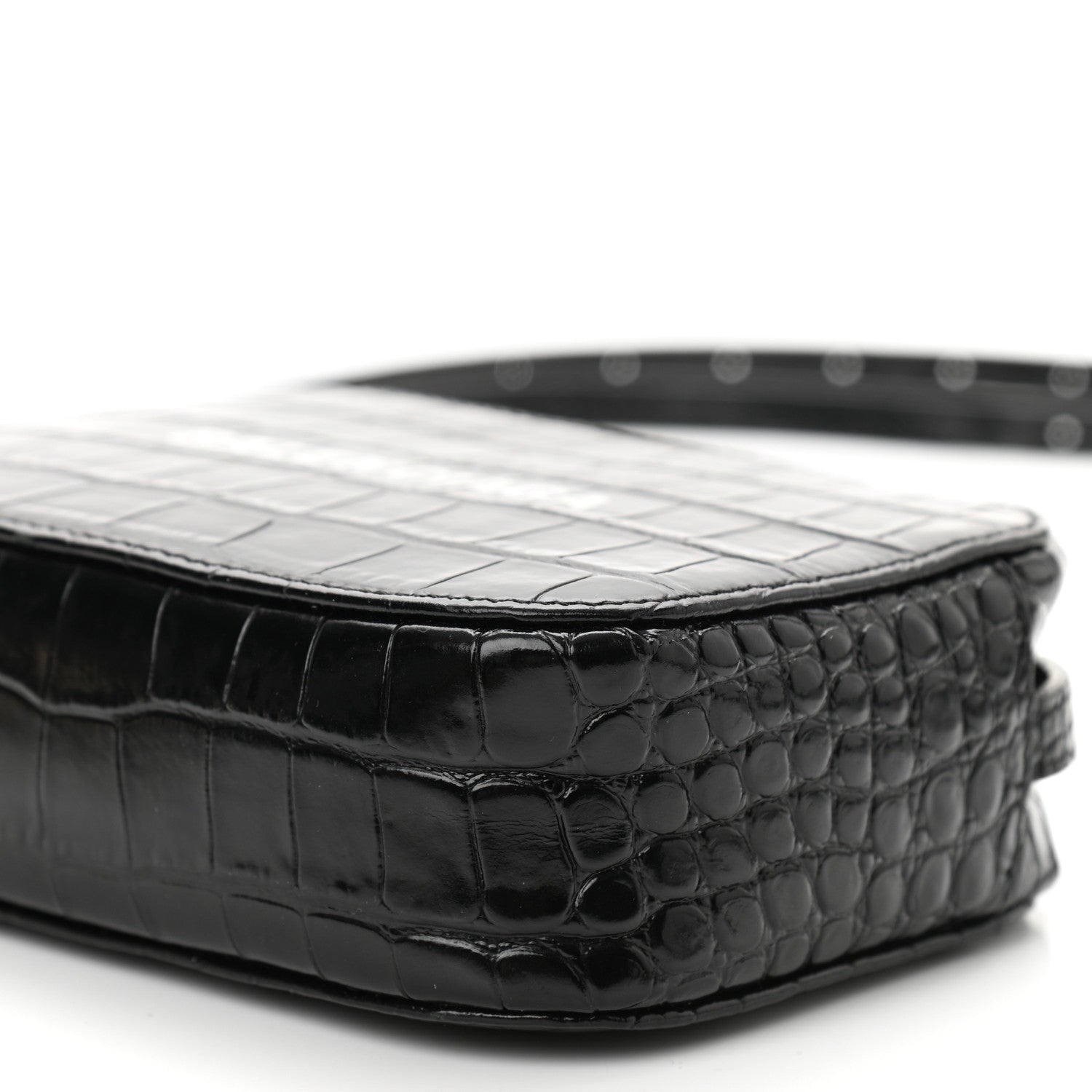 Balenciaga Shiny Calfskin Logo Crocodile Embossed XS Everyday Camera Bag Black 9 of 10