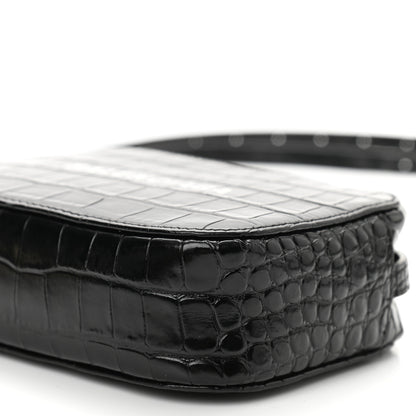 Balenciaga Shiny Calfskin Logo Crocodile Embossed XS Everyday Camera Bag Black 9 of 10