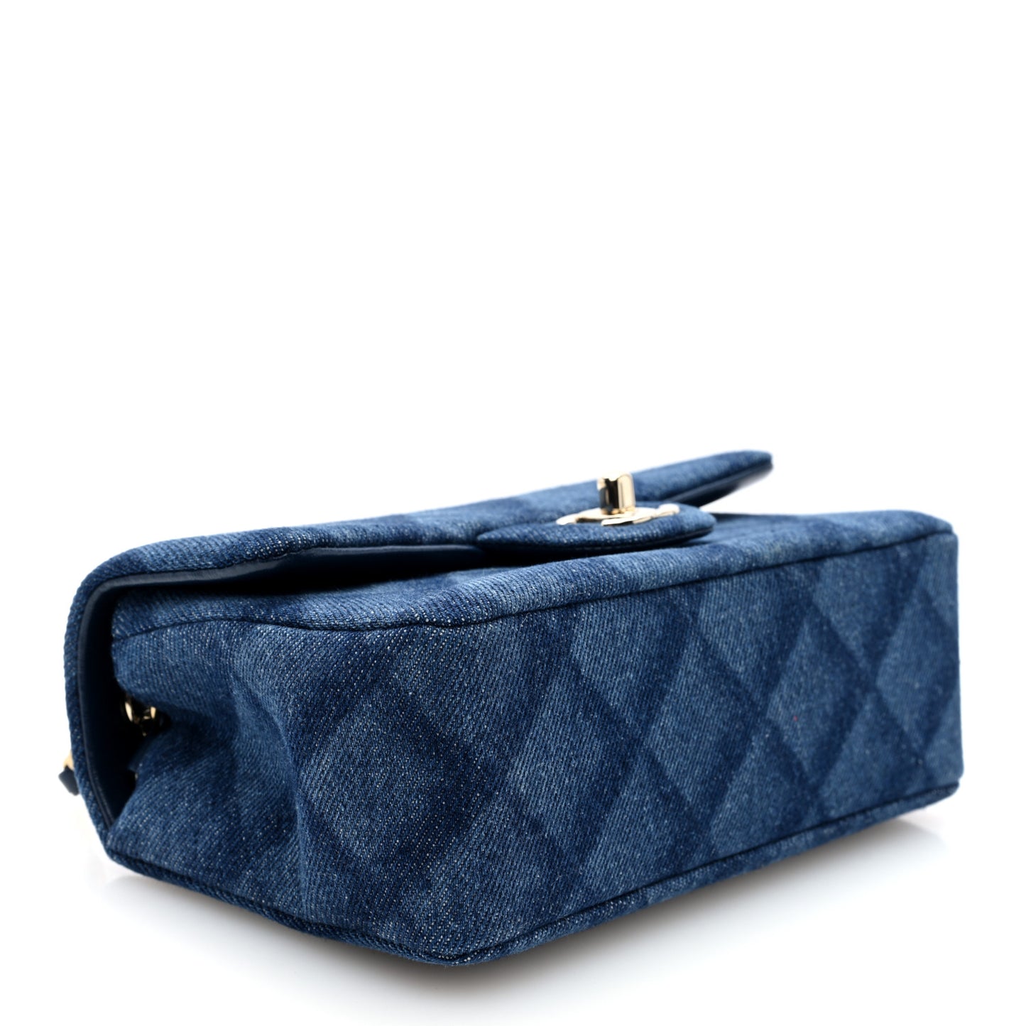 Printed Denim Quilted Mini Rectangular Flap Dark Blue