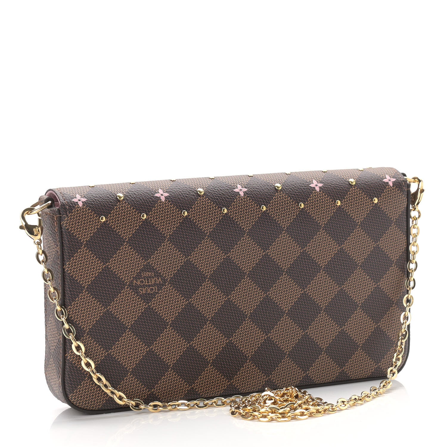 Louis Vuitton Damier Ebene Studded Pochette Felicie Chain Wallet 4 of 9