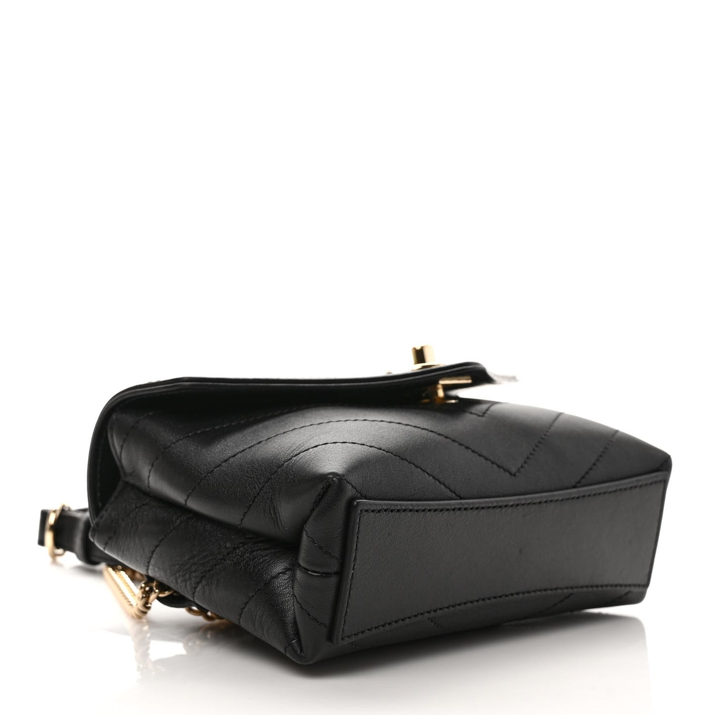 Calfskin Chevron Stitched Coco Waist Bag Black