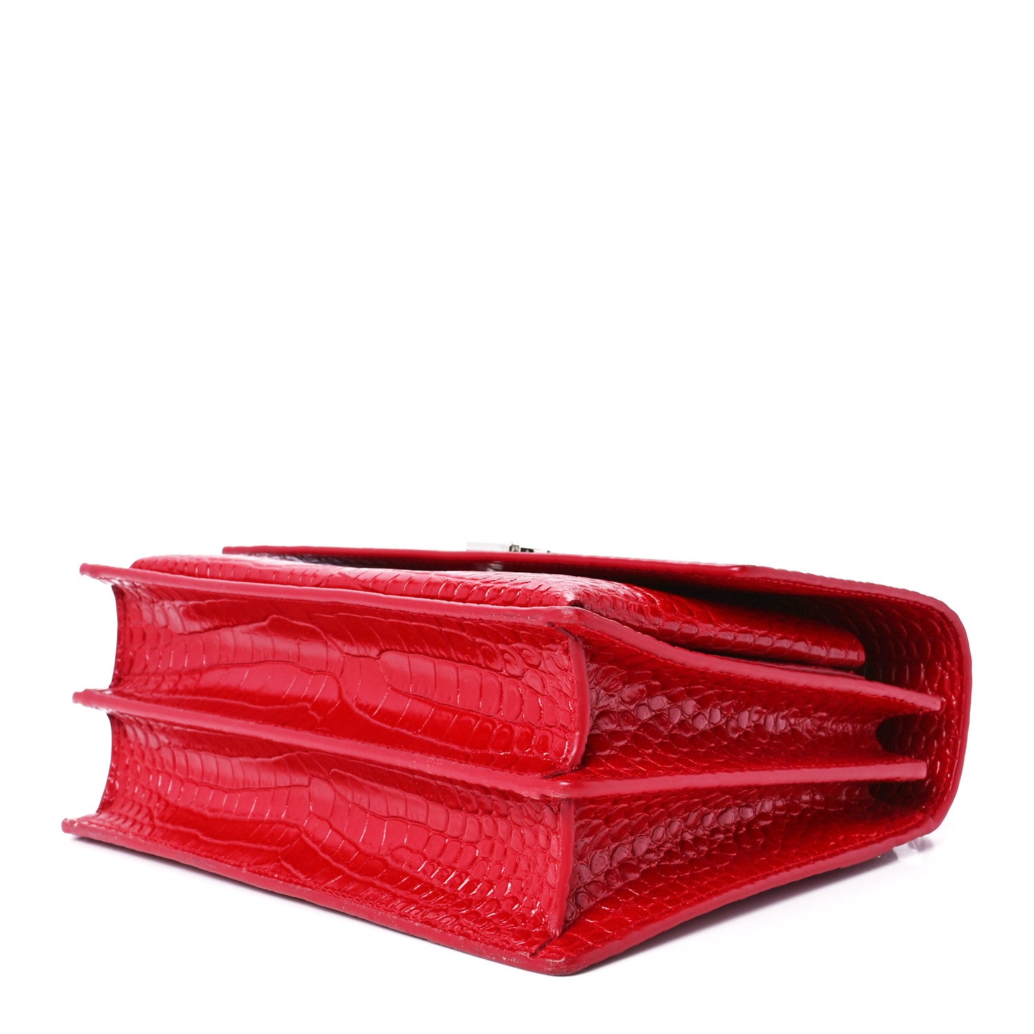 Saint Laurent Calfskin Crocodile Embossed Medium Monogram Sunset Rouge Eros 12 of 12