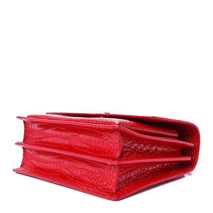 Saint Laurent Calfskin Crocodile Embossed Medium Monogram Sunset Rouge Eros 12 of 12