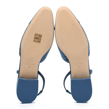 Chanel Denim Cap Toe CC Slingback Flats 38 Light Blue Multicolor 5 of 10