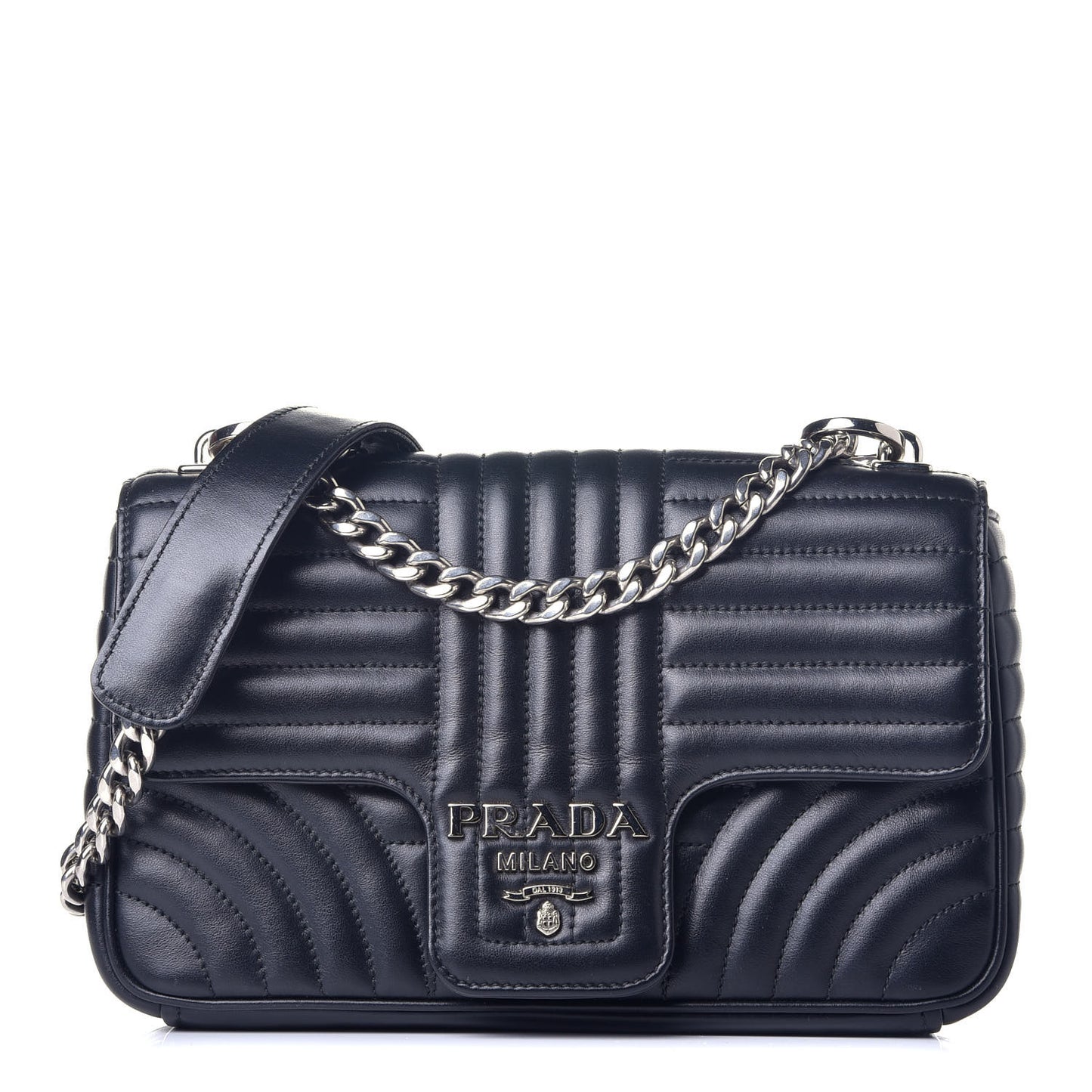 Soft Calfskin Impunture Diagramme Medium Chain Flap Shoulder Bag Black