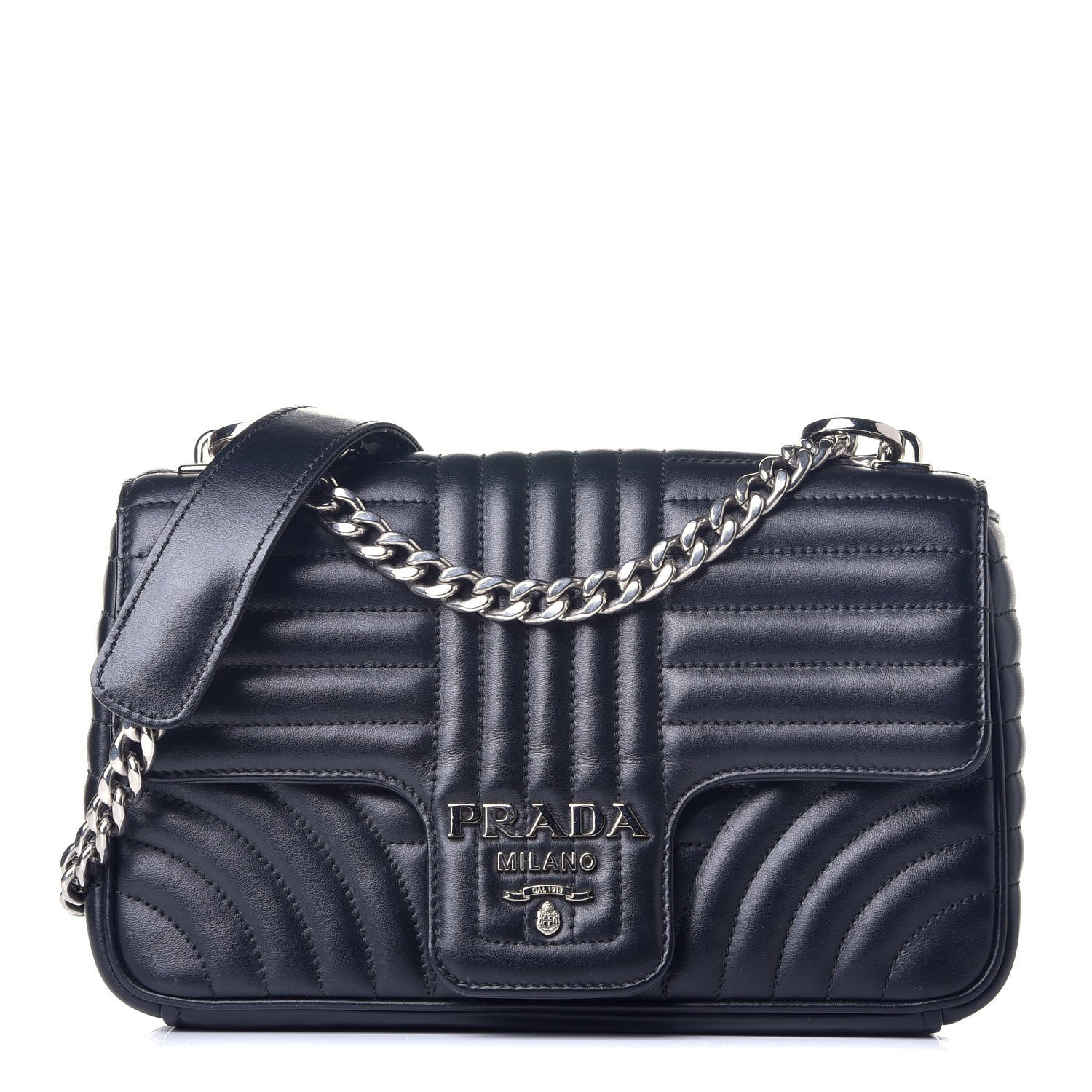 Prada Soft Calfskin Impunture Diagramme Medium Chain Flap Shoulder Bag Black 1 of 9