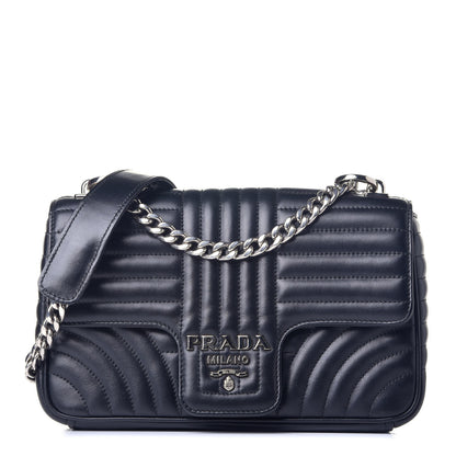 Prada Soft Calfskin Impunture Diagramme Medium Chain Flap Shoulder Bag Black 1 of 9