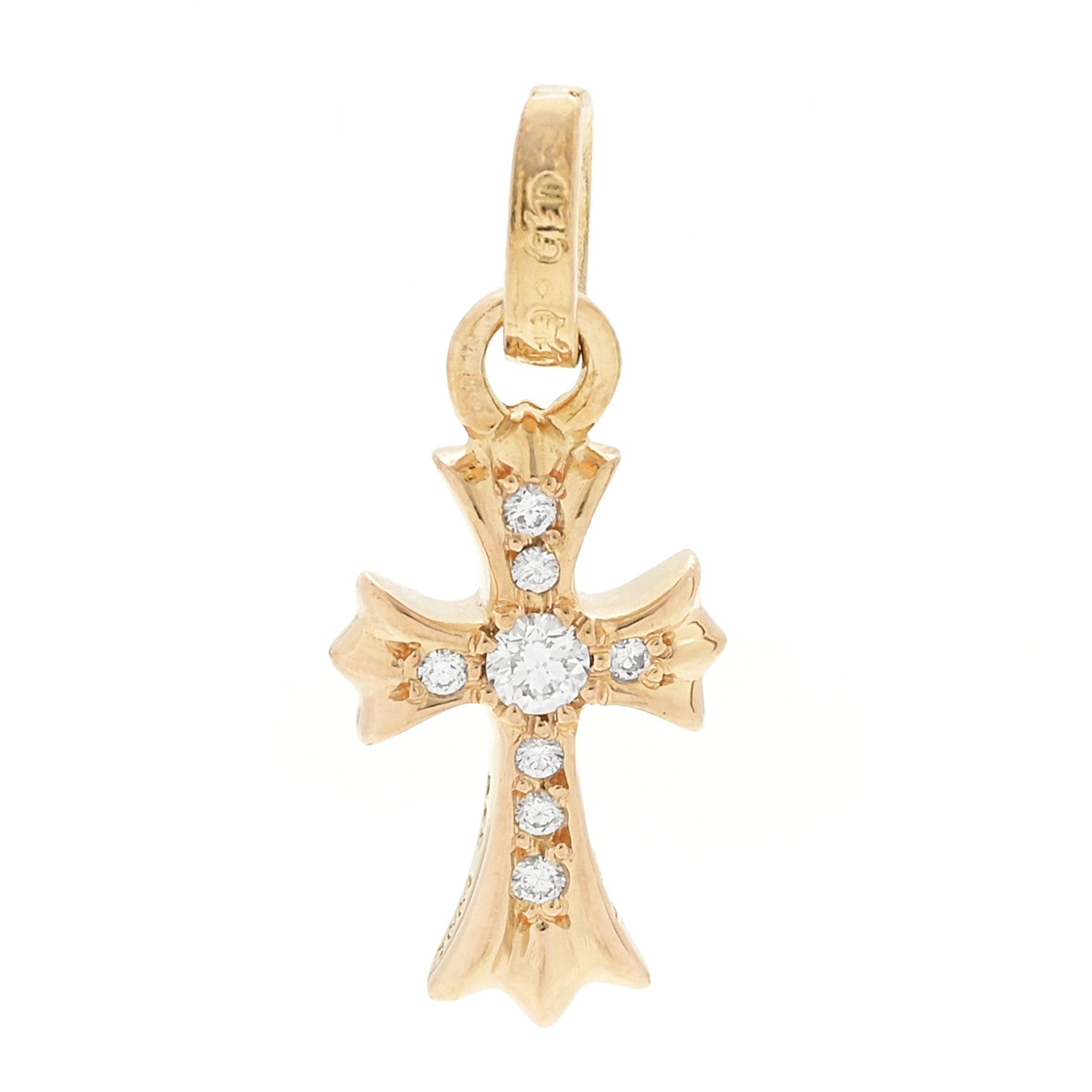 Chrome Hearts 22K Yellow Gold Diamond Baby Fat Cross Pave Pendant 1 of 4