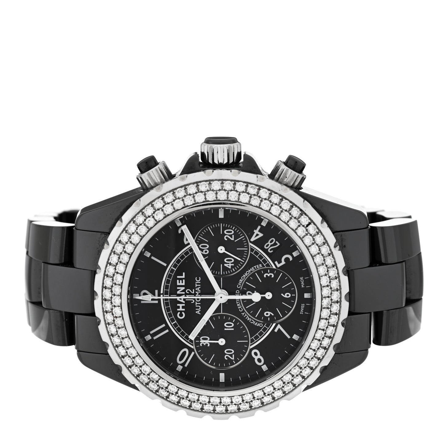 Stainless Steel Ceramic Diamond Bezel 41mm J12 Chronograph Automatic Watch Black