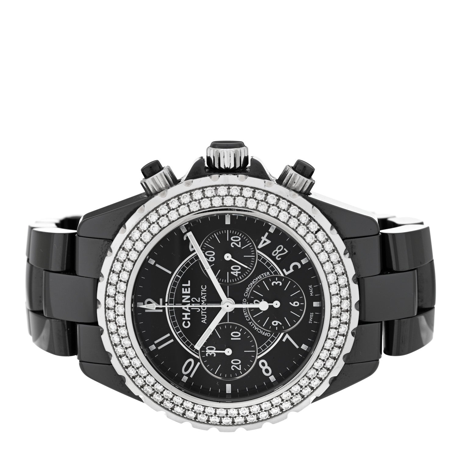 Chanel Stainless Steel Ceramic Diamond Bezel 41mm J12 Chronograph Automatic Watch Black 2 of 4