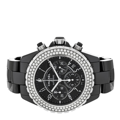 Chanel Stainless Steel Ceramic Diamond Bezel 41mm J12 Chronograph Automatic Watch Black 2 of 4