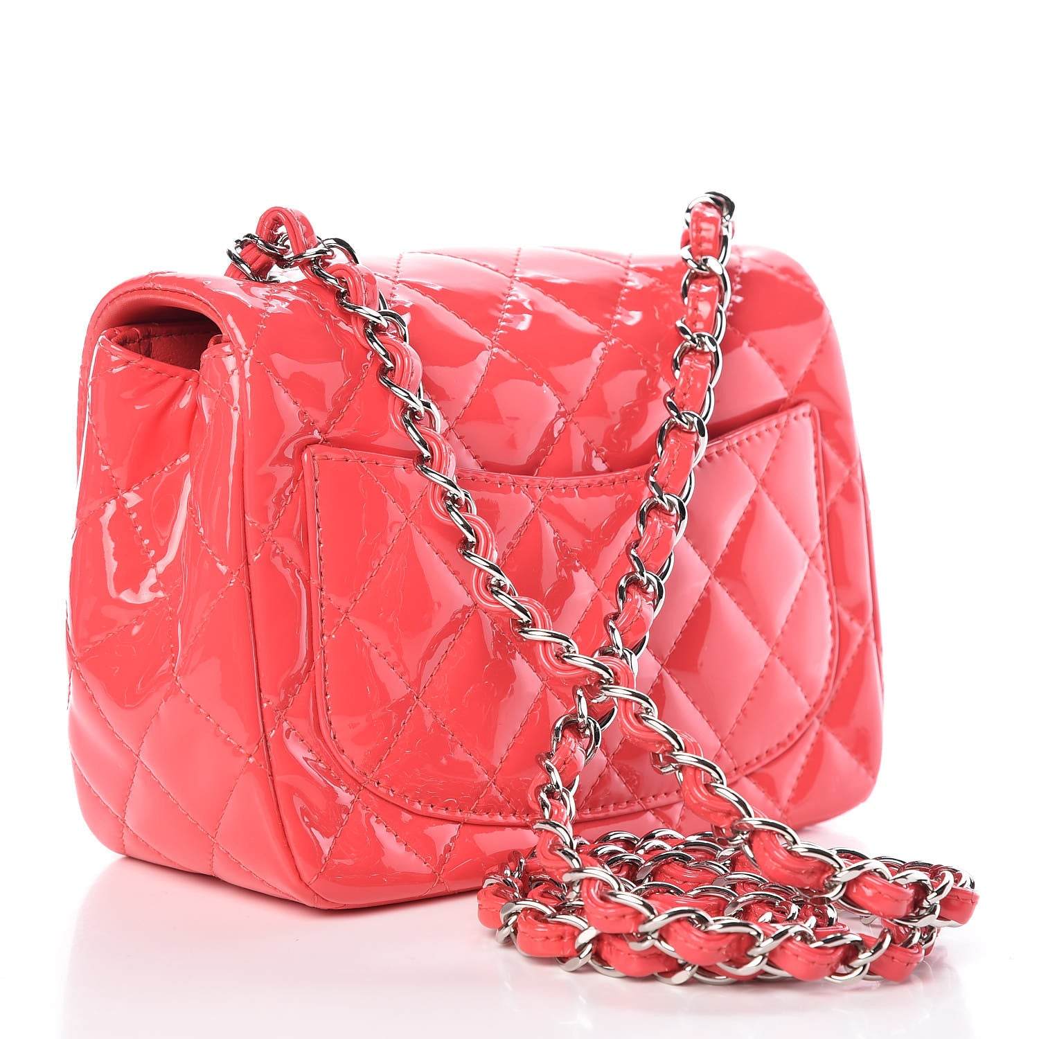 Chanel Patent Quilted Mini Square Flap Pink 3 of 12