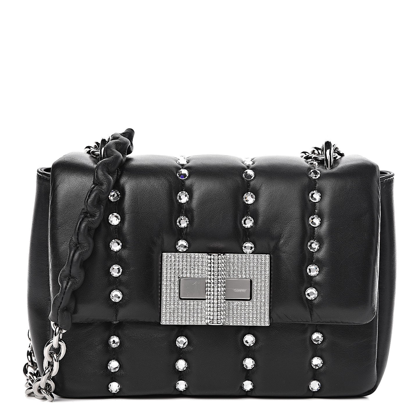Lambskin Quilted Crystal Small Natalia Chain Bag Black