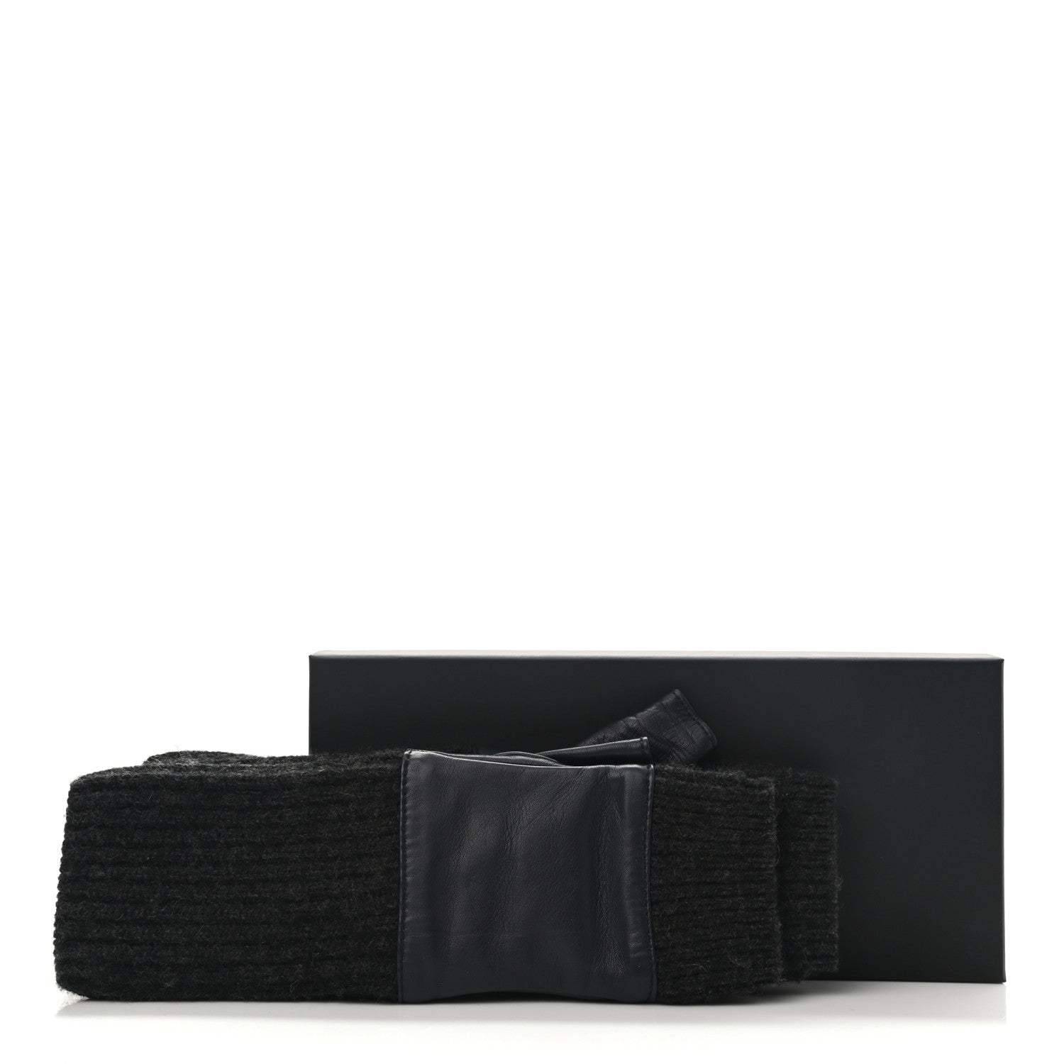 Chanel Wool Lambskin Fingerless Gloves 7.5 Navy Dark Grey 4 of 4