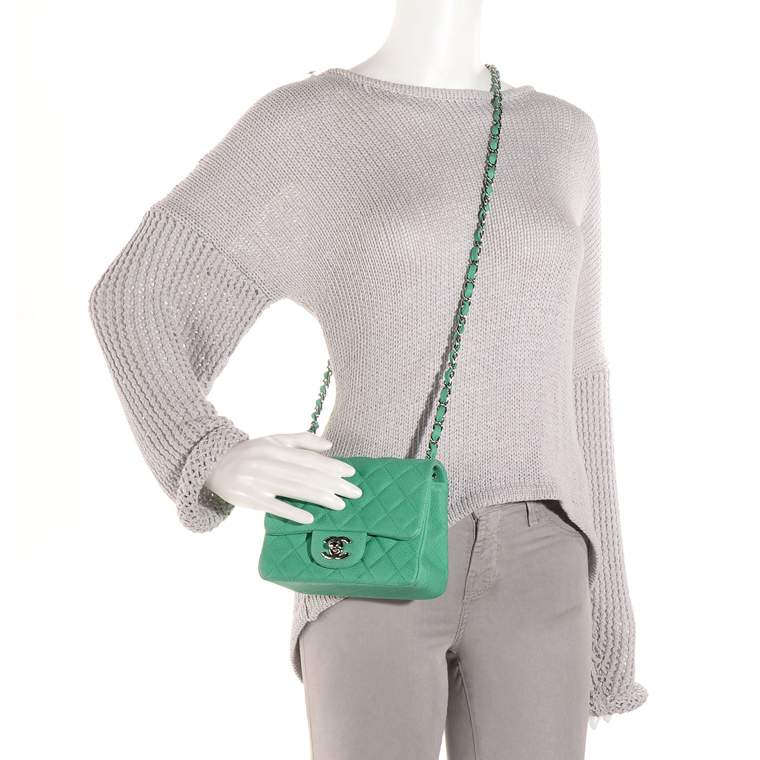 Chanel Iridescent Caviar Quilted Mini Square Flap Green 2 of 8