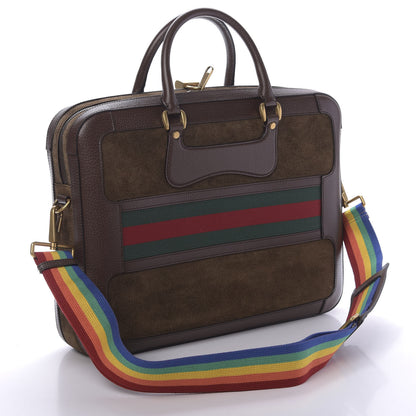 Gucci Suede Rainbow Strap Briefcase Brown 2 of 10
