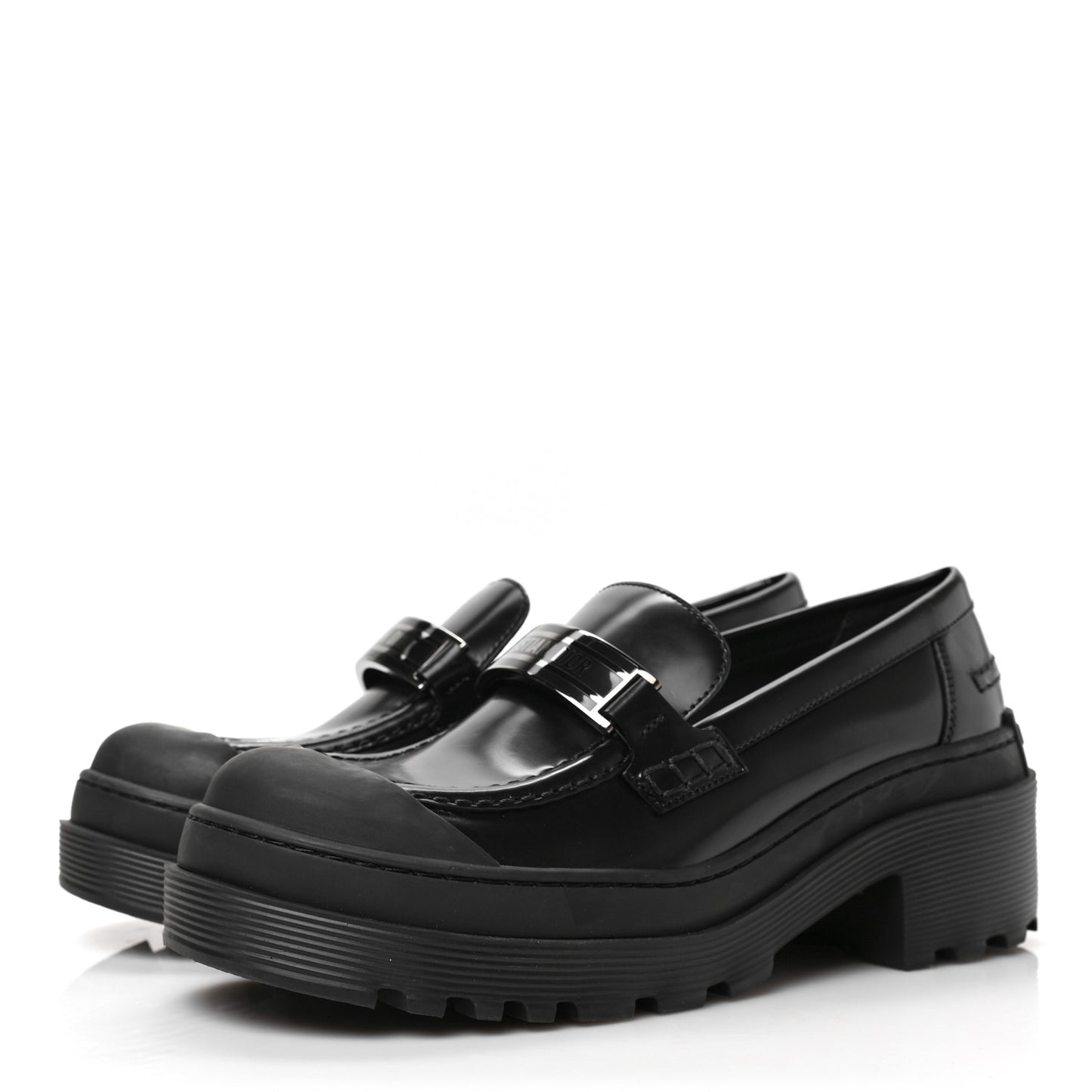 Brushed Calfskin Dior Code Lug Sole Platform 35mm Loafers 36 Black