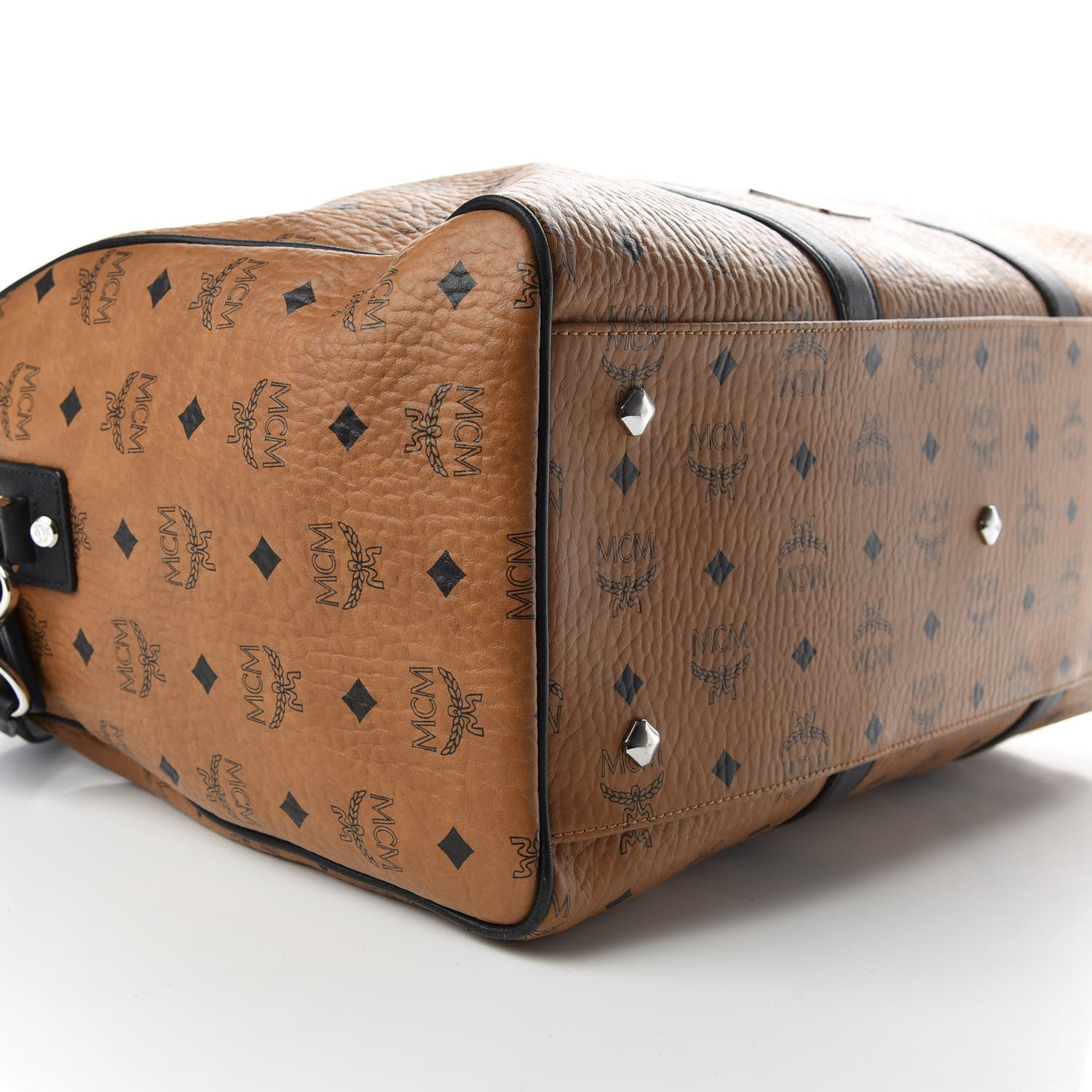 MCM Visetos Medium Traveler Weekender Duffle Bag Cognac Black 5 of 8