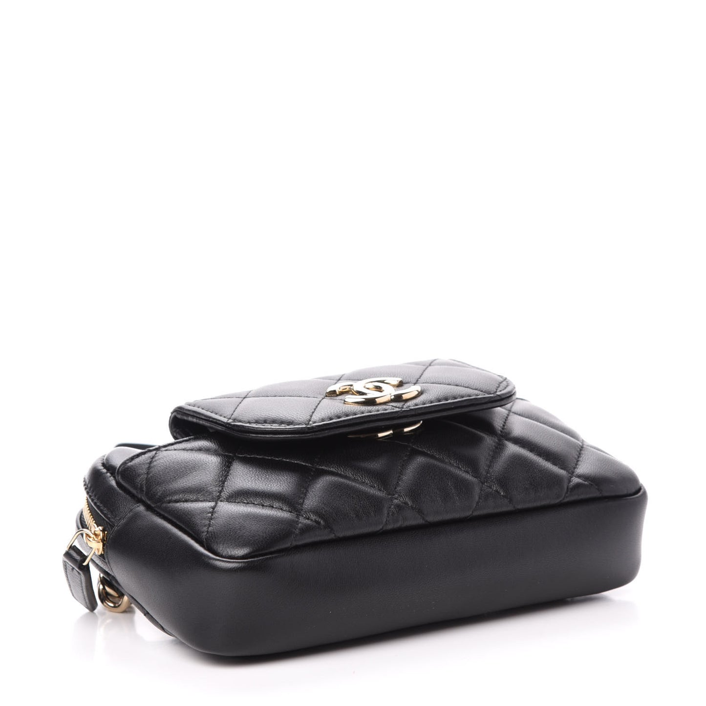 Lambskin Quilted Waist Bag With Pouch Black