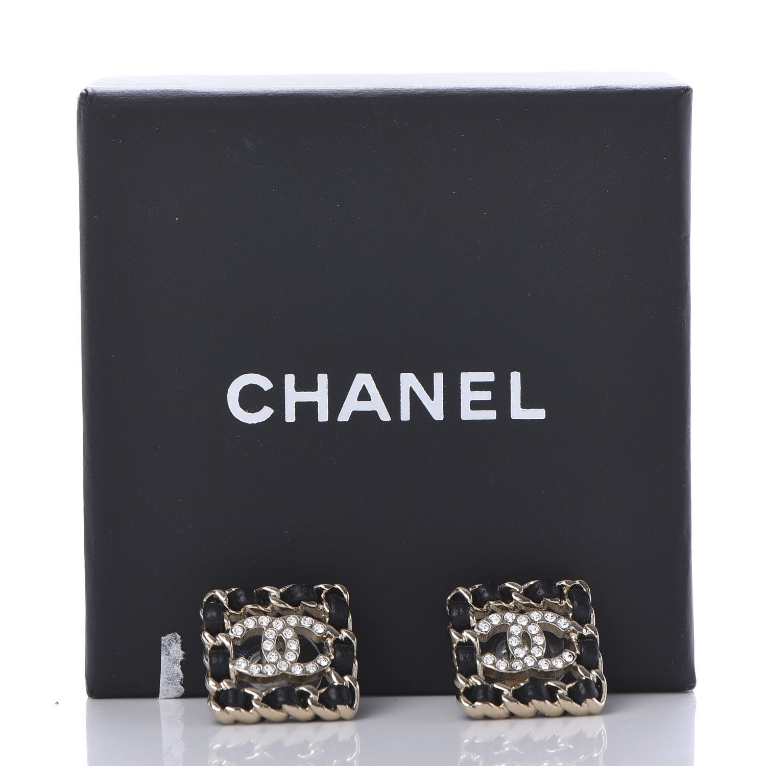 Chanel Crystal Lambskin Chain Sergeant Stud Earrings Black Gold 9 of 10