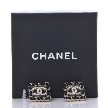 Chanel Crystal Lambskin Chain Sergeant Stud Earrings Black Gold 9 of 10