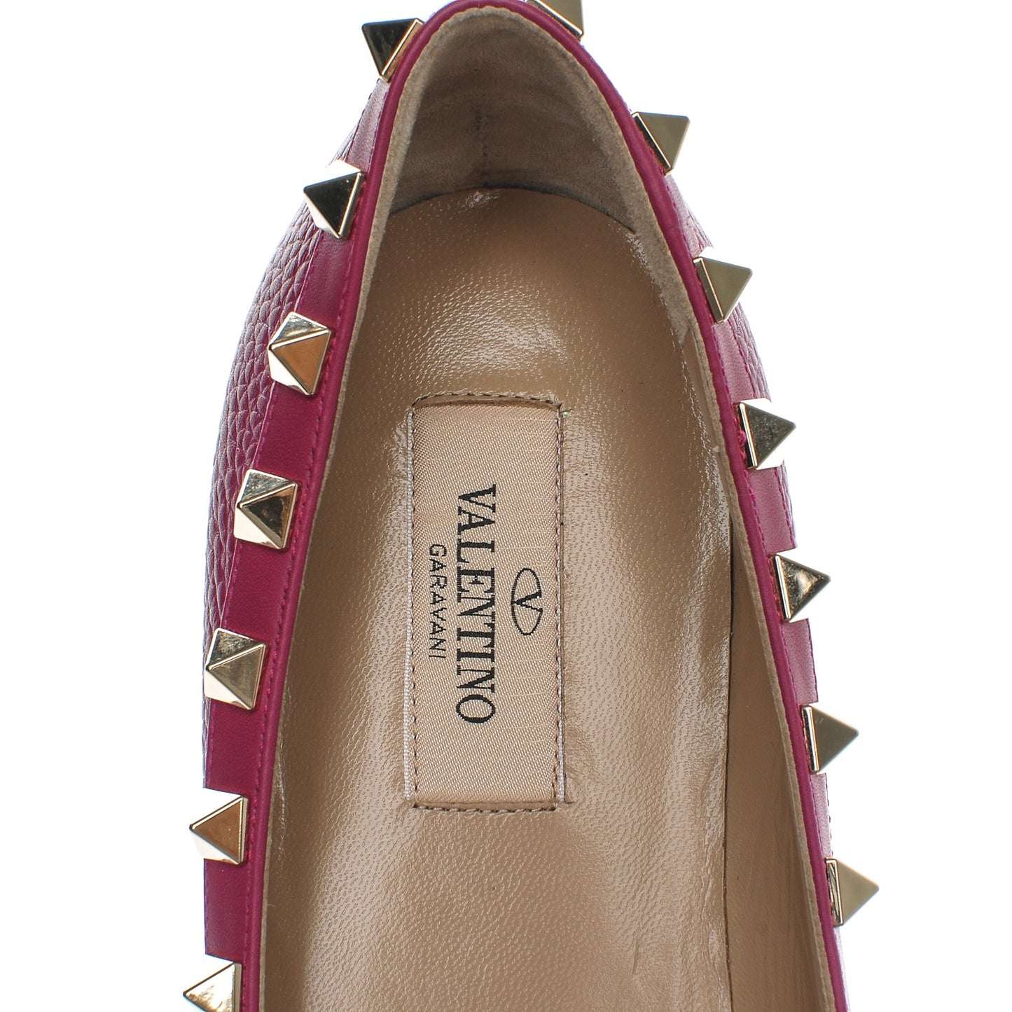 Pebbled Calfskin Rockstud Ballerina Flats 37 Deep Cyclamin