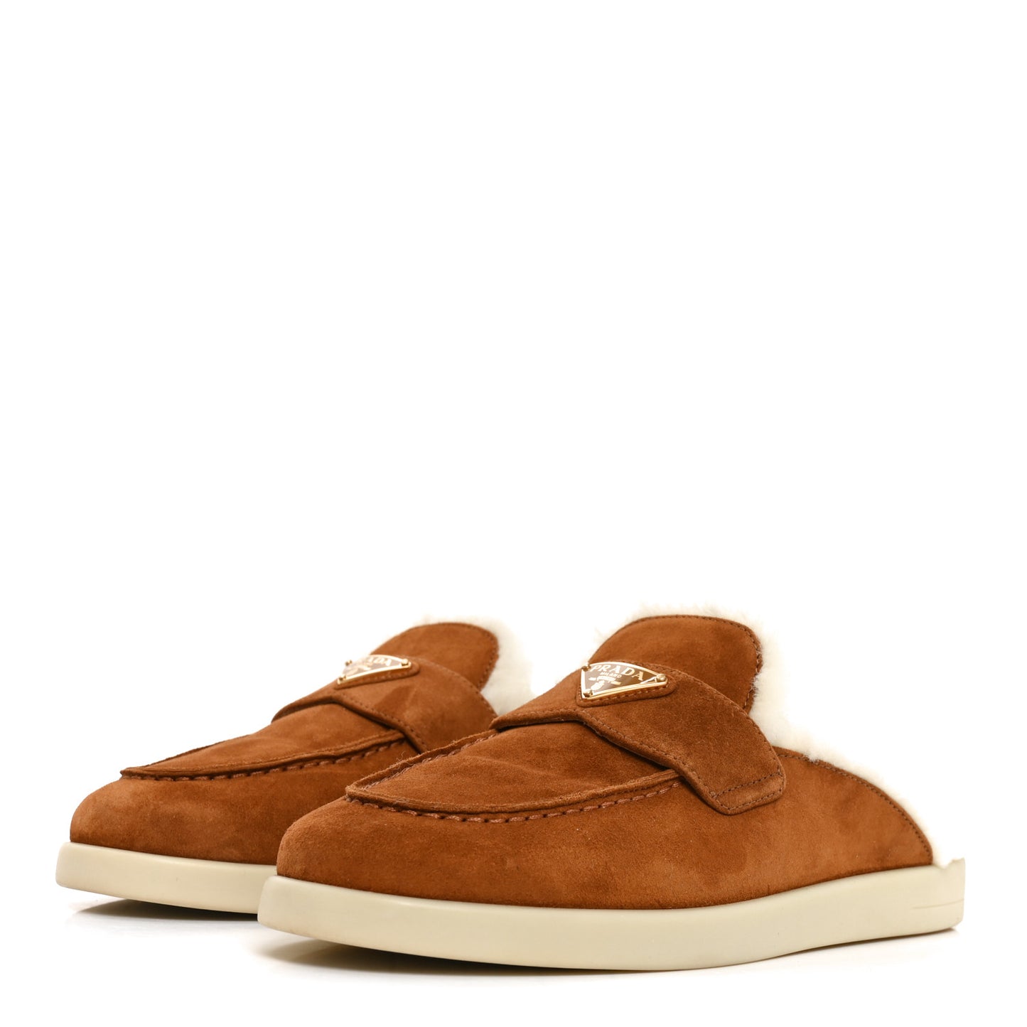 Vitello Scamosciato Triangle Logo Loafer Mules 36 Cognac