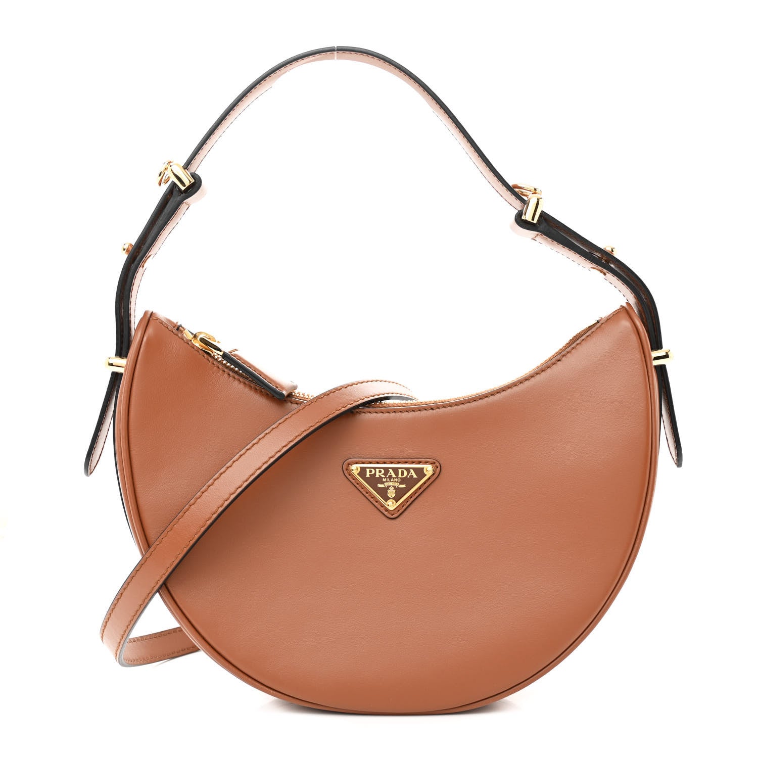Prada Soft Calfskin Arque Shoulder Bag Cognac 1 of 14