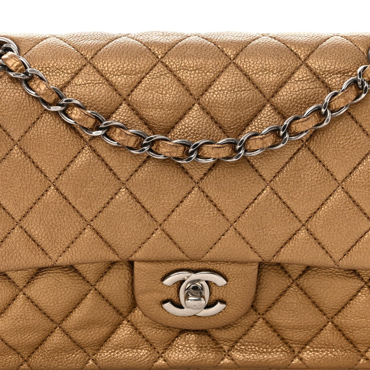 Metallic Caviar Quilted Medium Double Flap Copper