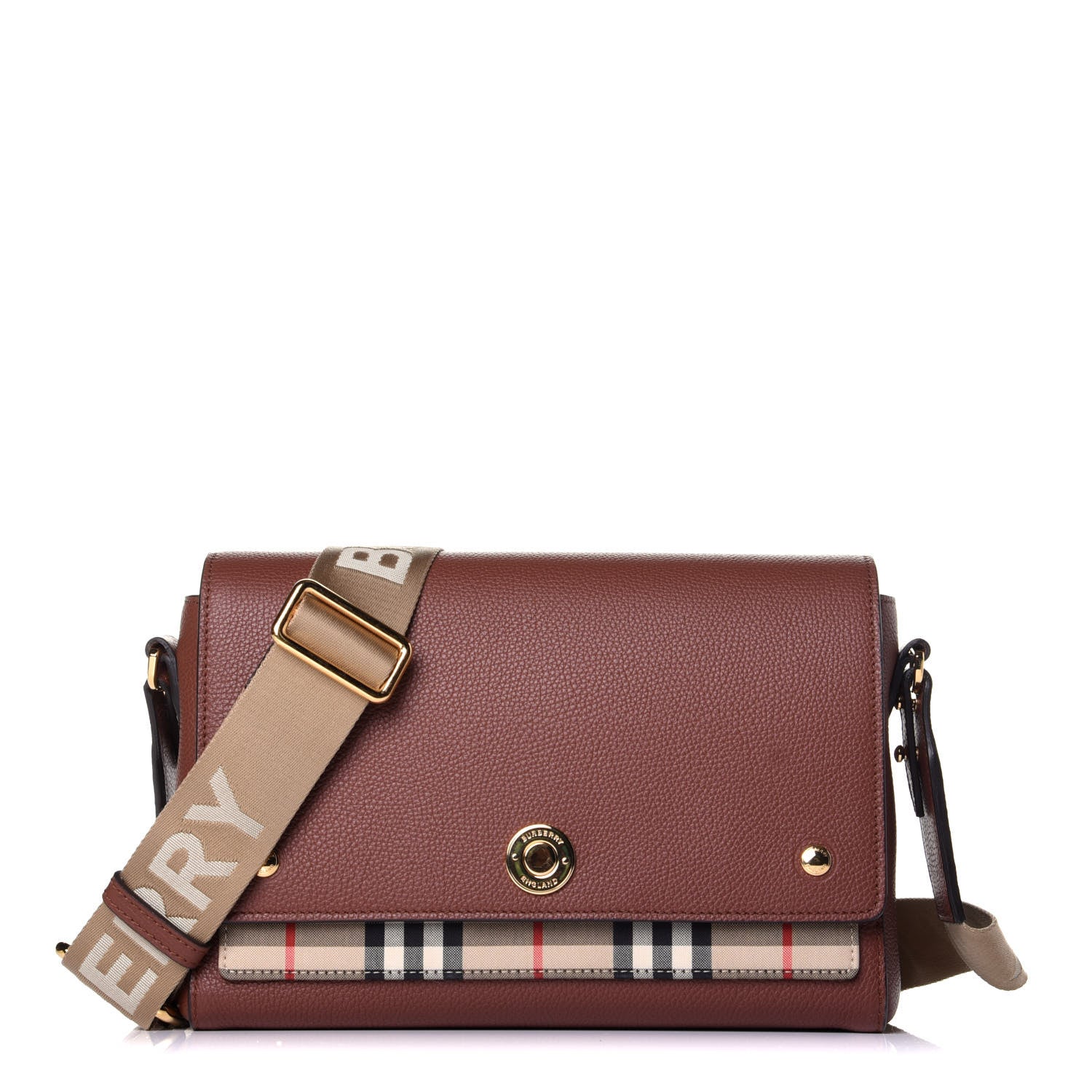 Burberry Calfskin Vintage Check Note Crossbody Bag Tan 1 of 8