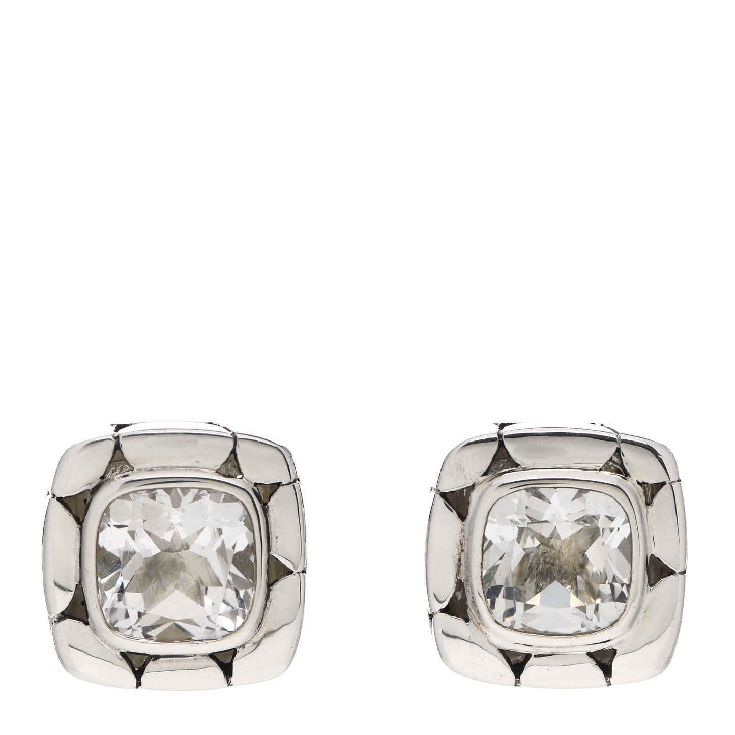 Sterling Silver White Topaz Batu Kali Square Earrings