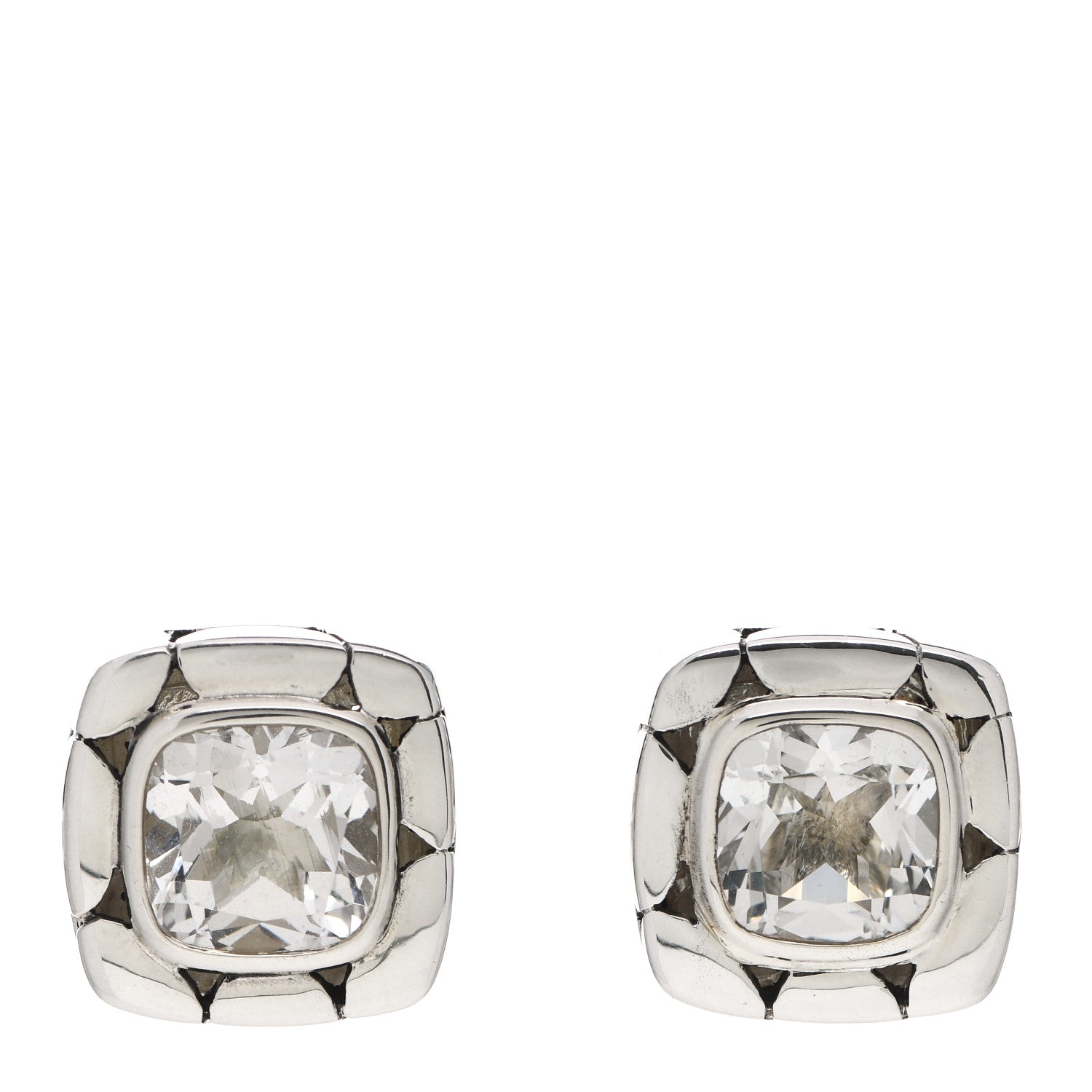 John Hardy Sterling Silver White Topaz Batu Kali Square Earrings 1 of 4